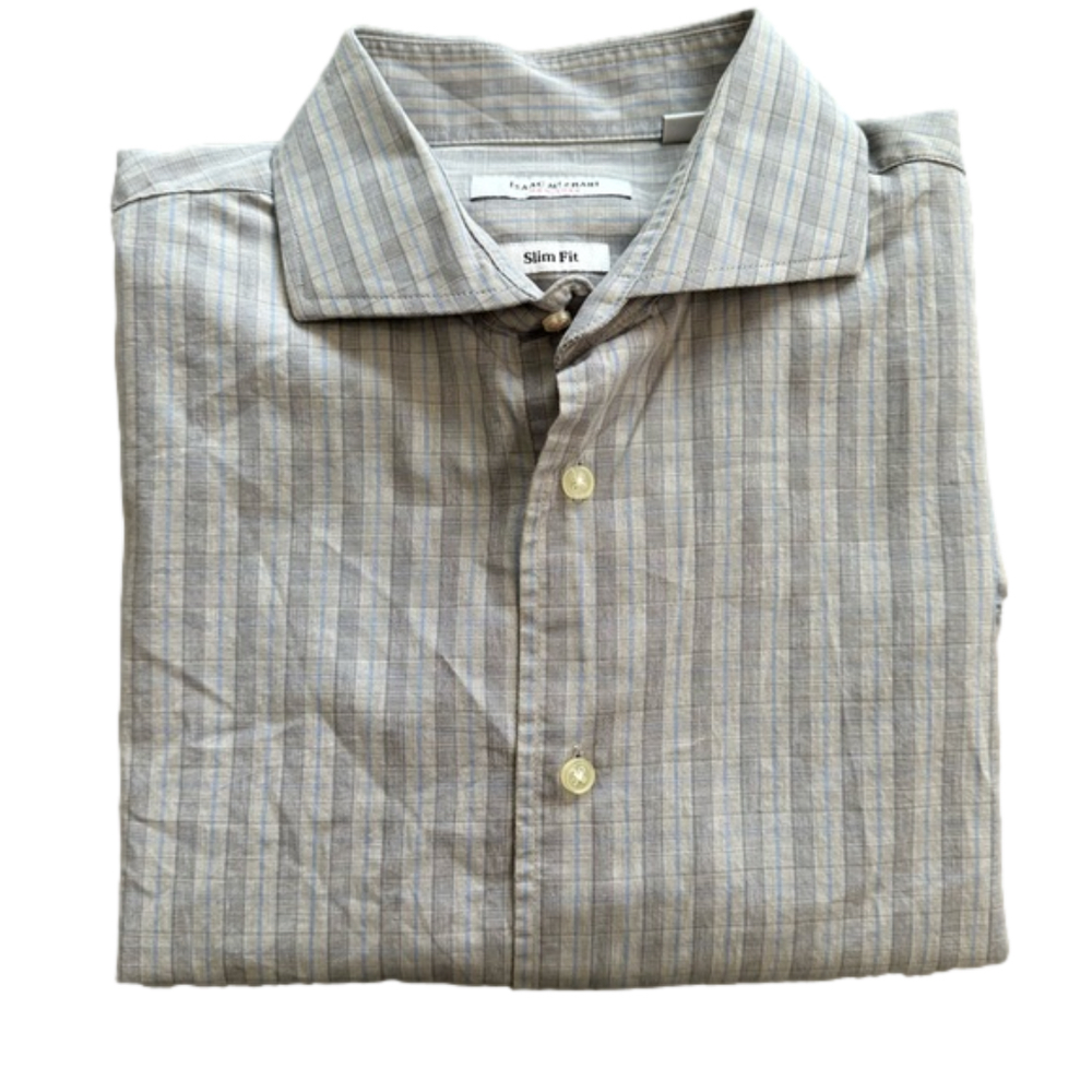 Isaac Mizrahi Men’s Gray Striped Dress Shirt – Button Front Long Sleeve - Picture 2 of 10